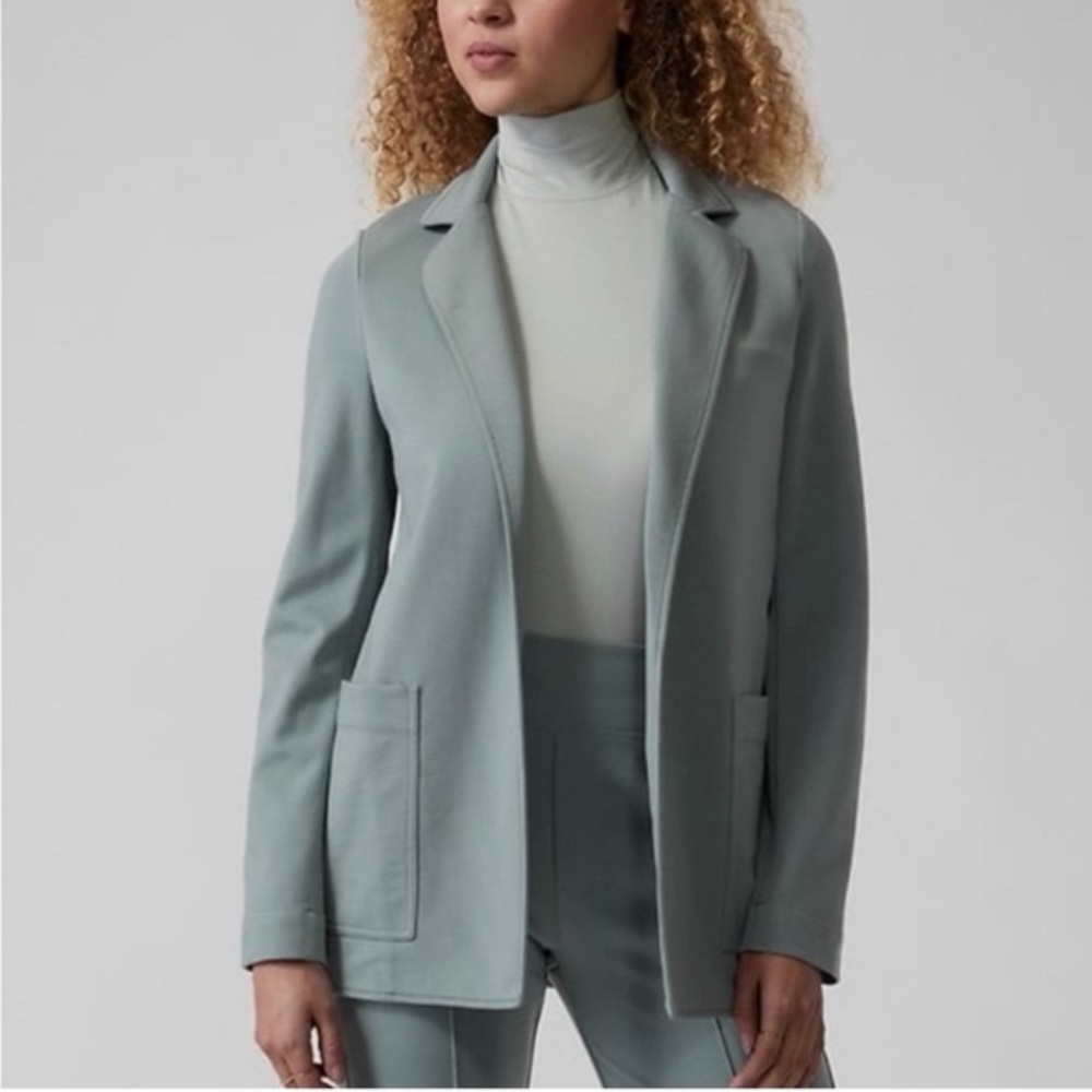 Athleta Eastbound Blazer Ponte Knit Material in Minimalist Grey Sage Green